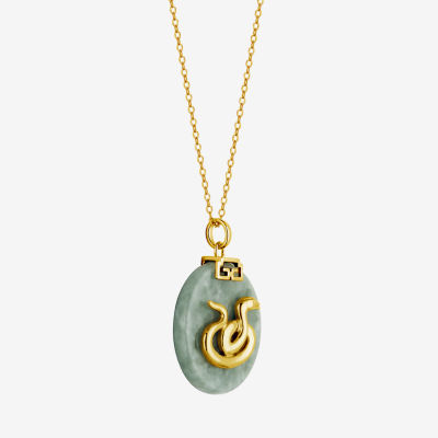 Snake Womens Genuine Green Jade 18K Gold Over Silver Pendant Necklace