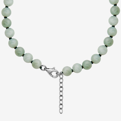Womens Genuine Green Jade Sterling Silver Beaded Necklace