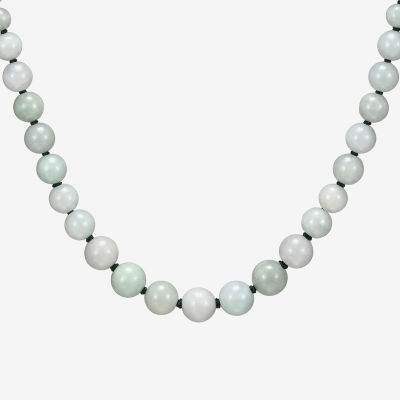 Womens Genuine Green Jade Sterling Silver Beaded Necklace