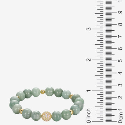 Genuine Green Jade 18K Gold Over Silver Beaded Bracelet