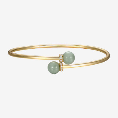 Womens Green Jade 18K Gold Over Silver Cuff Bracelet