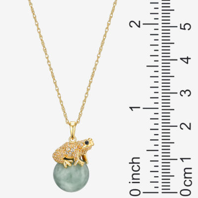 Frog Womens Genuine Green Jade 18K Gold Over Silver Pendant Necklace