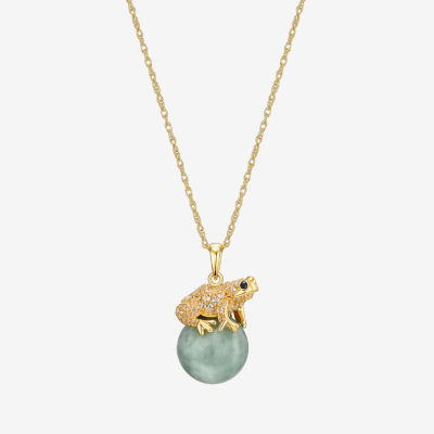 Frog Womens Genuine Green Jade 18K Gold Over Silver Pendant Necklace