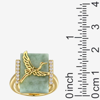 Womens Genuine Green Jade 18K Gold Over Silver Rectangular Cocktail Ring