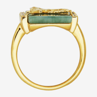 Womens Genuine Green Jade 18K Gold Over Silver Rectangular Cocktail Ring