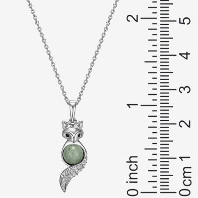 Fox Womens Genuine Green Jade Sterling Silver Pendant Necklace