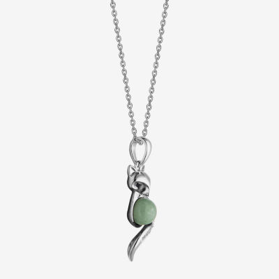 Fox Womens Genuine Green Jade Sterling Silver Pendant Necklace
