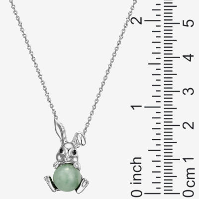 Rabbit Womens Genuine Green Jade Sterling Silver Pendant Necklace