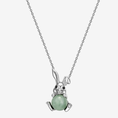 Rabbit Womens Genuine Green Jade Sterling Silver Pendant Necklace