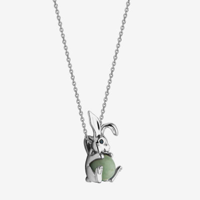 Rabbit Womens Genuine Green Jade Sterling Silver 18 Inch Pendant Necklace
