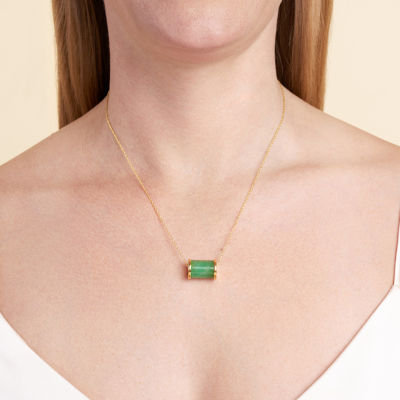 Barrel Womens Genuine Green Jade 18K Gold Over Silver Pendant Necklace