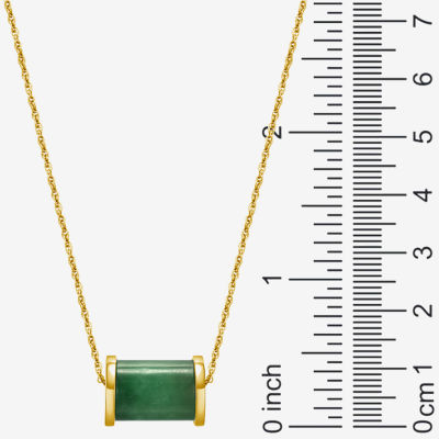 Barrel Womens Genuine Green Jade 18K Gold Over Silver Pendant Necklace