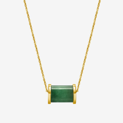 Barrel Womens Genuine Green Jade 18K Gold Over Silver Pendant Necklace