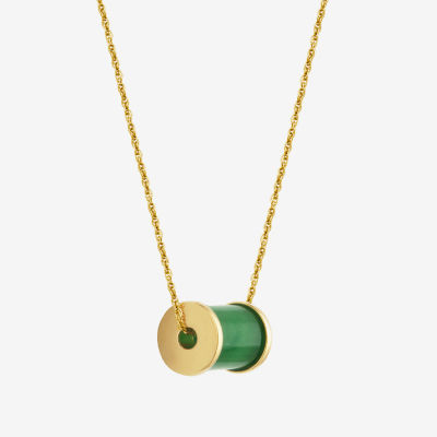 Barrel Womens Genuine Green Jade 18K Gold Over Silver Pendant Necklace