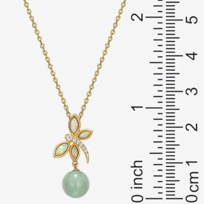 Dragonfly Womens Genuine Green Jade 18K Gold Over Silver Pendant Necklace