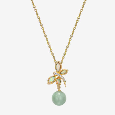 Dragonfly Womens Genuine Green Jade 18K Gold Over Silver Pendant Necklace