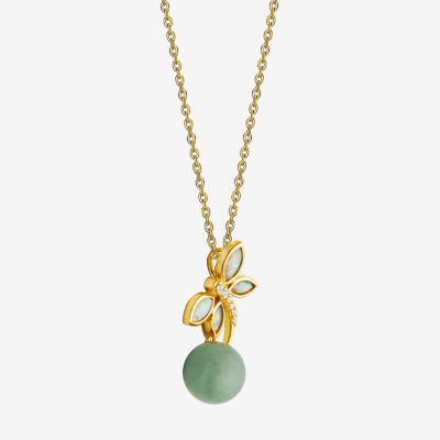 Dragonfly Womens Genuine Green Jade 18K Gold Over Silver Pendant Necklace