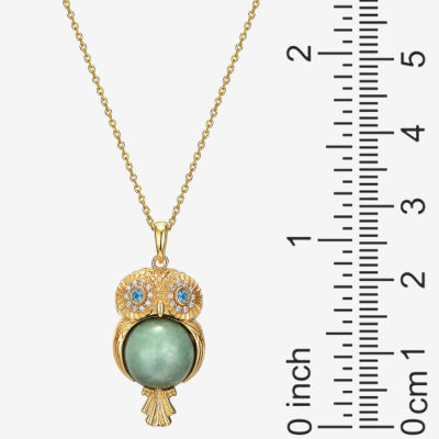 Owl Womens Genuine Green Jade 18K Gold Over Silver Pendant Necklace