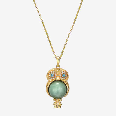 Owl Womens Genuine Green Jade 18K Gold Over Silver Pendant Necklace