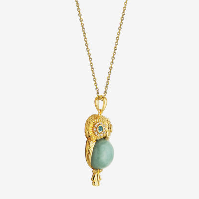 Owl Womens Genuine Green Jade 18K Gold Over Silver Pendant Necklace