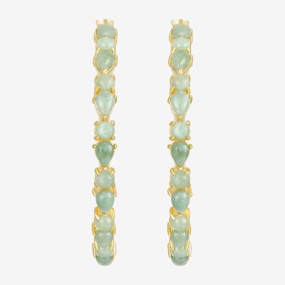 Genuine Green Jade 18K Gold Over Silver 38.5mm Hoop Earrings