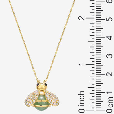 Bee Womens Genuine Green Jade 18K Gold Over Silver Pendant Necklace