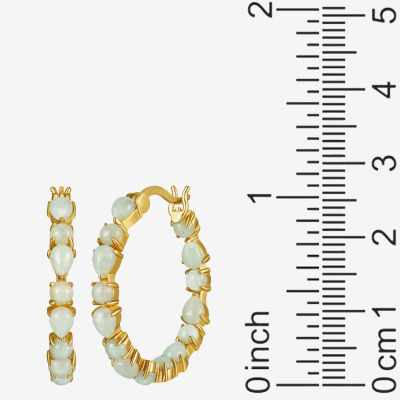 Genuine Green Jade 18K Gold Over Silver 26.6mm Hoop Earrings