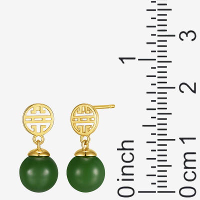 Genuine Green Jade 18K Gold Over Silver Drop Earrings