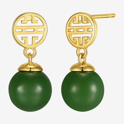 Genuine Green Jade 18K Gold Over Silver Drop Earrings