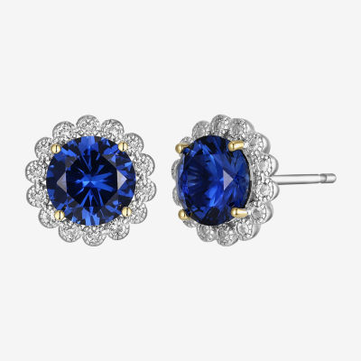 Lab Created Blue Sapphire Sterling Silver 10.5mm Stud Earrings