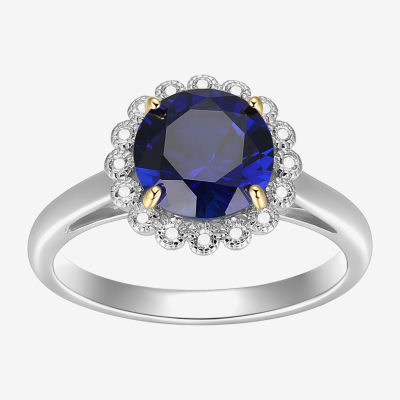 Womens Gemstone Sterling Silver Flower Halo Cocktail Ring