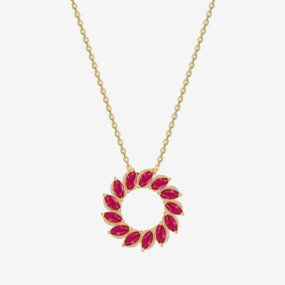 Womens Lab Created Red Ruby 18K Gold Over Silver Circle Pendant Necklace