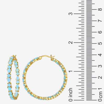 Lab Created White Opal 18K Gold Over Silver 38.5mm Hoop Earrings