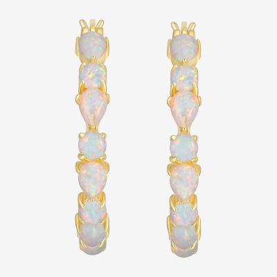 Lab Created White Opal 18K Gold Over Silver 25.4mm Hoop Earrings