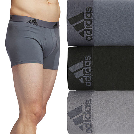 adidas Stretch Cotton Mens 3 Pack Trunks, Small, Gray