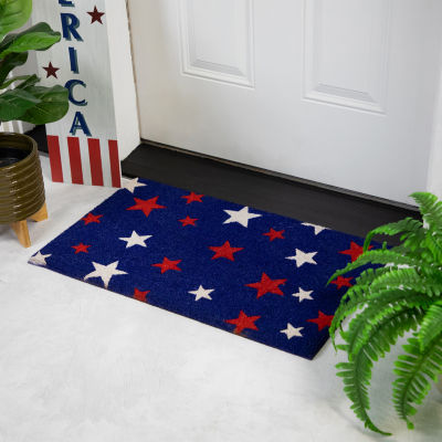 Northlight Blue Americana Coir Outdoor Star Indoor Rectangular Doormat