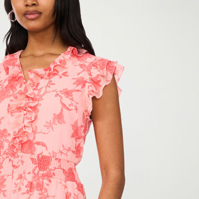 Sam And Jess Womens Short Sleeve Floral Petite Maxi Dress