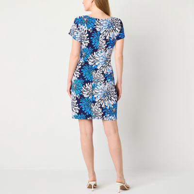 Robbie Bee Womens Petite Short Sleeve Floral Sheath Dress