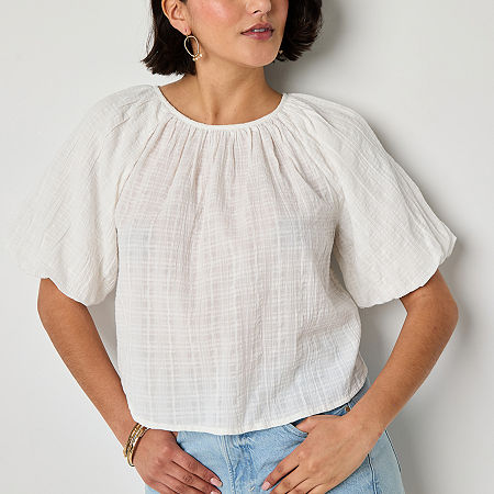 a.n.a Tall Womens Round Neck Elbow Sleeve Blouse