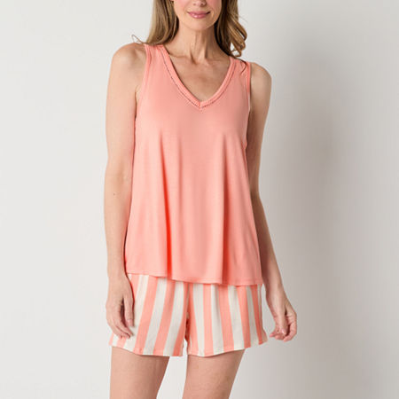 Liz Claiborne Womens V-Neck Sleeveless 2-pc. Pajama Sets, Xx-large, Orange