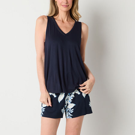 Liz Claiborne Womens V-Neck Sleeveless 2-pc. Pajama Sets, Large, Blue