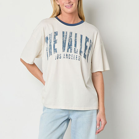 Arizona Juniors Womens Crew Neck Short Sleeve Graphic T-Shirt, X-large, White