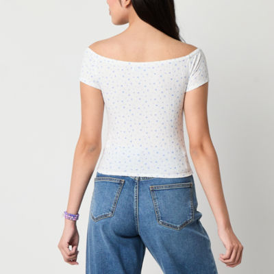 Arizona Off The Shoulder Womens Juniors Short Sleeve T-Shirt
