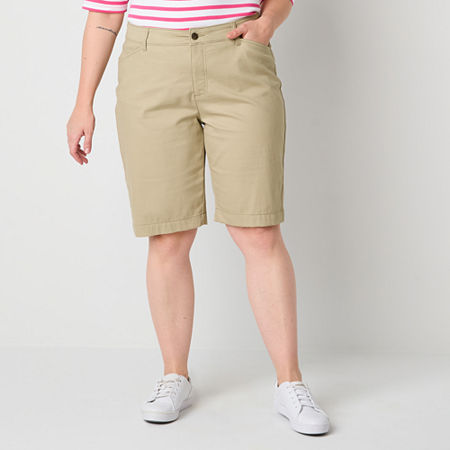 St. John's Bay Womens Mid Rise Bermuda Short-Plus, 28w, Beige