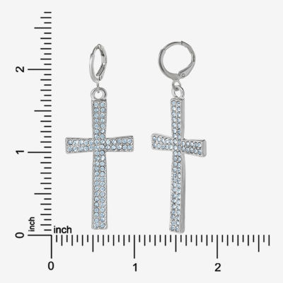 JS Jessica Simpson Silver Tone Glass Cross Drop Earrings