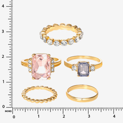 JS Jessica Simpson Gold Tone Womens Multi Color Glass Ring Sets
