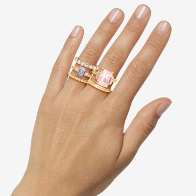 JS Jessica Simpson Gold Tone Womens Multi Color Glass Ring Sets