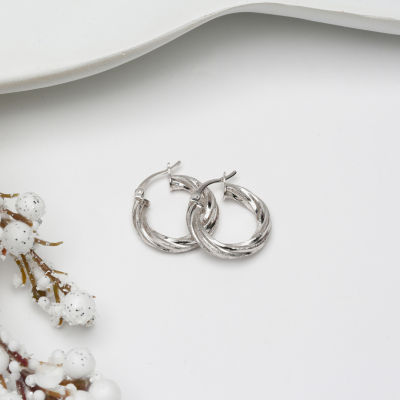 Womens Sterling Silver 20mm Round Hoop Earrings