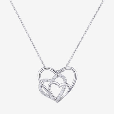 Diamonart Womens Cubic Zirconia Sterling Silver Heart 18 Inch Pendant Necklace