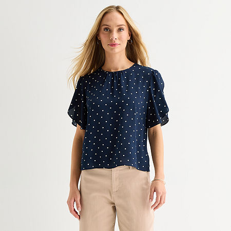 Liz Claiborne Womens Tall Short Sleeve Blouse